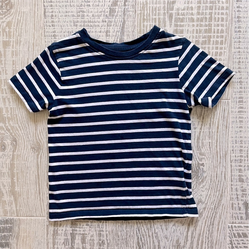 H&M Size 4-6 Years Organic Cotton Basic Navy White Striped T-Shirt